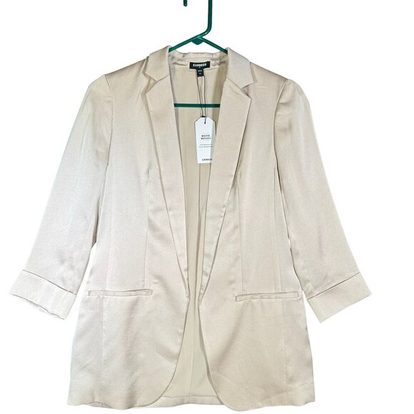 Express Womens Beige Blazer Jacket Size XS Polyester Blend Machine Washable - Picture 1 of 6